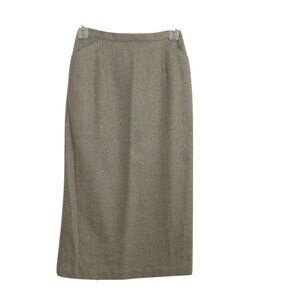 Talbots Petites Midi Pencil Skirt Size 8 Silk Tweed Brown Cream Back Slit Career